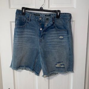 Womens High Rise Wide Leg Bermuda Jean Shorts - Wild Fable, Medium Wash size L